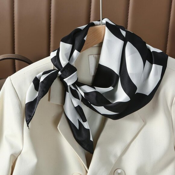 Women Big Flower Headscarf Satin Bandana Pattern Polyester Breathable Scarves - Picture 5 of 7